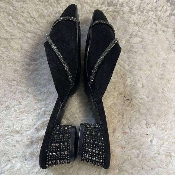 Classique synthetic black suede mules jewel knot accent rhinestone heels SZ10M - Picture 4 of 10